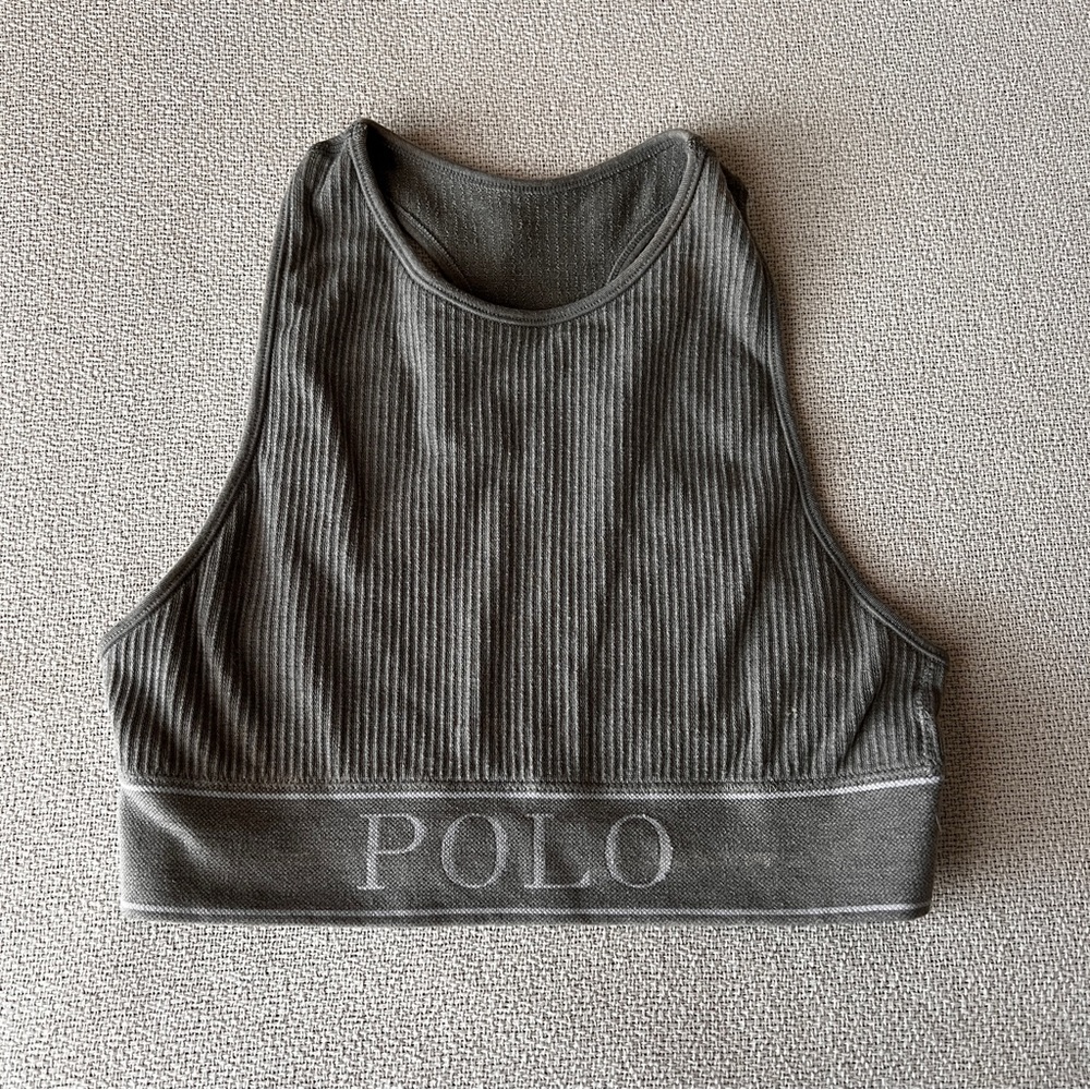 Polo Ralph Lauren Gray Ribbed Knit Bralette Top Medium